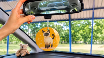 Hand-Drawn Storybook Siamese Cat Metal Car Hanger, Cat Lover Rearview Mirror Charm, Feline Car Accessory, Pet Gift