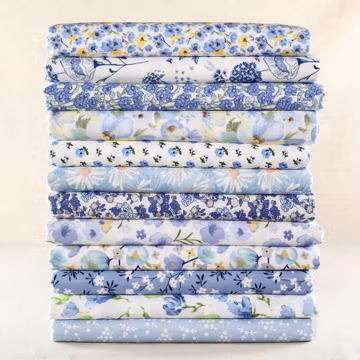 12 Fat Quarter Fabric,Blue Cotton Print Fabric Quilting,Sewing Floral Flower Fabric,Precut Fabric Bundle Squares Scraps DIY Patchwork