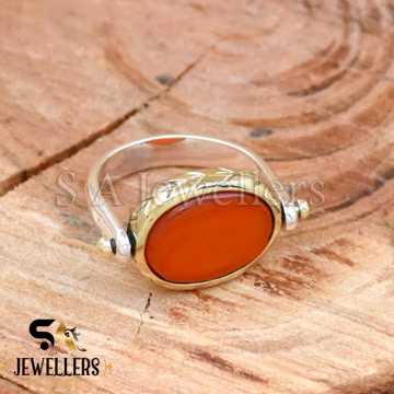Carnelian Fidget Spinner Ring: Handmade Sterling Silver Two-Tone