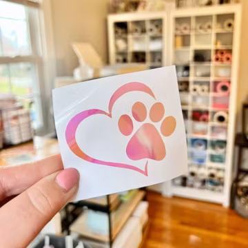 Heart Paw Print Sticker, Permanent Vinyl Decal