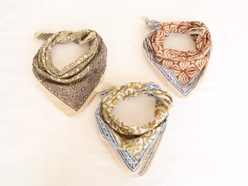 Hand Block Print Cotton Bandana Set: Boho Scarf (21x21)