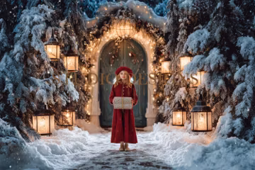 Christmas Children background , Maternity, Digital Backdrop, Xmas Digital composition, Christmas tree, snow outdoor, festive