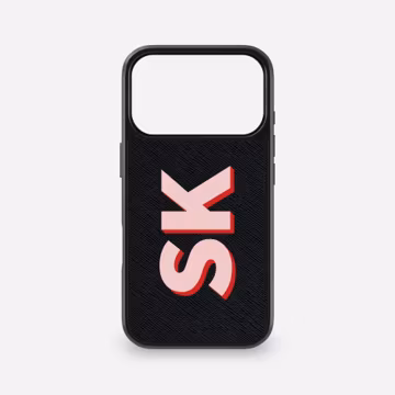 Black Saffiano Leather iPhone Case, Monogram Initials Shadow Text Phone Cover