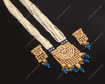 Designer Blue Beaded Necklace - Adjustable Bridal Kundan Jewelry Set - Indian Traditional Bridesmaid Necklace