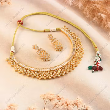 Gold Plated American Diamond Necklace Set, Trendy Bridesmaid Bridal Wedding Neck Piece, Designer Choker