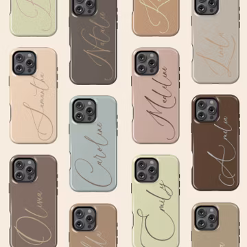 Custom Name iPhone Tough MagSafe Case, Personalized Phone Cover for iPhone 17 16 15 14 13 Pro Max Plus Mini Earthy Tough Case Cursive Design