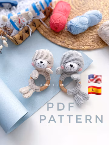 Crochet Seal Rattle Pattern: DIY Amigurumi Sea Calf Toy (PDF Pattern in English, Spanish)