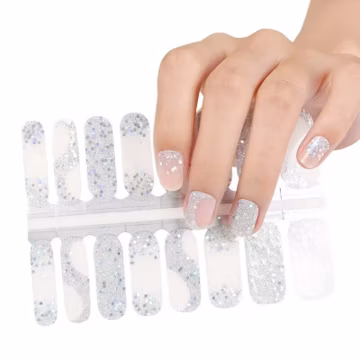 Nail Polish Wraps Nail Strips Nail Art Nail Stickers Bridal Shower Party Favor - Silver Sparkly Sequin Glitter Overlay with Clear Background