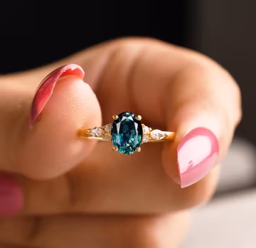 14k Gold Teal Sapphire Engagement Ring, Sterling Silver Bridal Proposal Ring, Gift for her