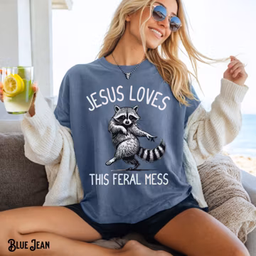 Comfort Colors Christian T-Shirt, Unisex Garment-Dyed Tee, Funny, Feral Raccoon, Bible Study Shirt, Jesus, Church Faith Humor