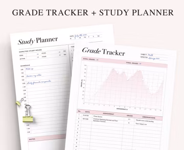 Study Planner Printable: Grade Tracker, Assignment Organizer (A4, A5, US Letter)