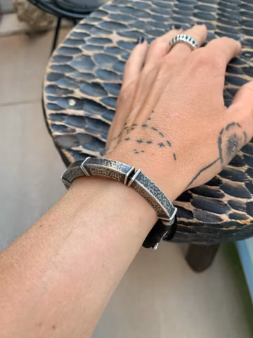 Oxidized Sterling Silver Bead Bracelet: Dark Boho Leather Metal Bracelet