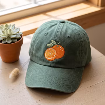 Embroidered Orange Baseball Cap Cotton Adjustable Dad Hat