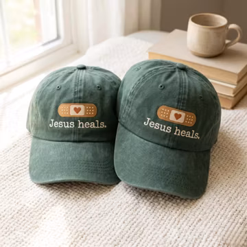 Embroidered Jesus Heals Cap, Christian Band Aid Hat, Religious Mental Health Gift, Faith Hats