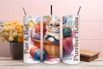 Cat Knitting Tumbler Wrap: 20oz Skinny Sublimation Design (PNG Digital Download)