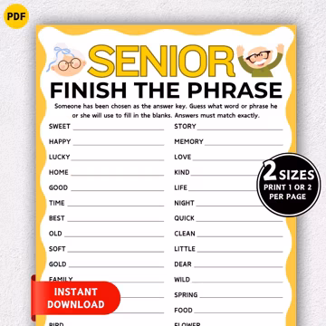 Senior Finish the Phrase Game, Games for Senior Citizens, Seniors Memory Game, Group Activity for Elderly Icebreaker, Brain Game for Seniors