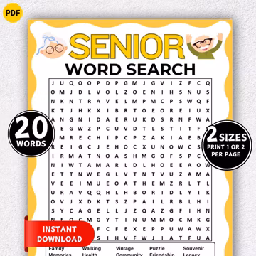 Printable Word Search Game, Games for Senior Citizens, Fun Elderly Games, Seniors Memory Game, Seniors Brain Teasers, Puzzle for Seniors