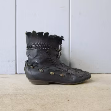 Vintage 70s Black Leather Moccasin Boots Compulsion Italy Boho Ankle Booties Beaded Fringe Boho