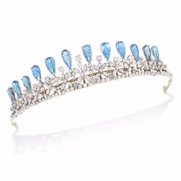 Wedding Tiara crown with American Diamond, 925 Sterling Silver,