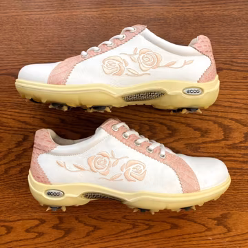 VTG Ecco Golf Shoes Womens 7.5 Casual Pitch Soft Spike Leather Sail Pink 38 170