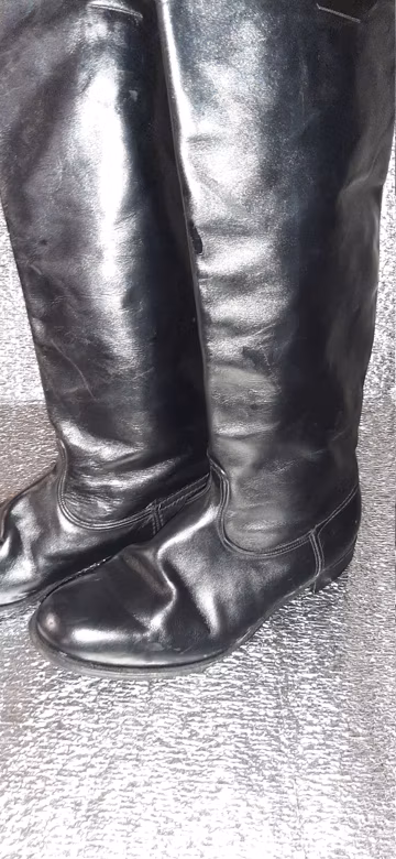 Vintage Tall Leather Riding Boots, Classic Black Old Era Style, Soviet Vintage