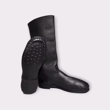 Vintage Tall Black Kirza Style Boots, Pimpled Sole, Retro Footwear Size 47, Soviet USSR