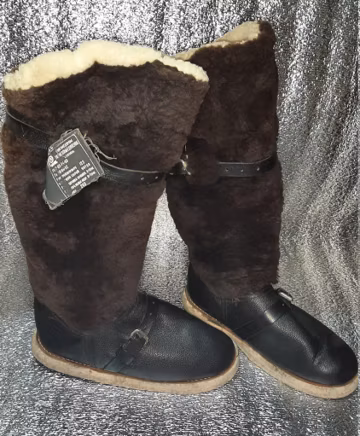 Vintage Soviet Winter Boots, Natural Sheepskin Warm Lined Footwear