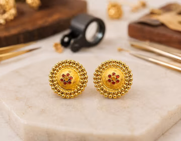 22k Gold flower Studs, Designer Gold Earrings, Hallmarked Gold Studs, Flower Gold earrings, Indian Gold Earrings, Wedding Gold Jewelry