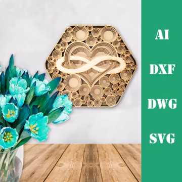Love heart infinity symbol multi layer mandala laser cut file, commercial use, wall art home decor CNC download dxf svg ai dwg cricut 3d