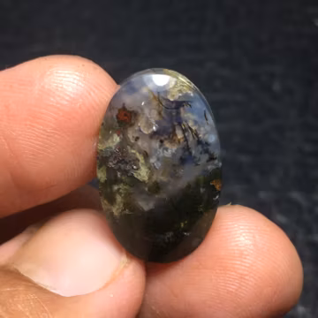 Scenic Moss Agate With Dendritic Cabochon 22x14x6 mm