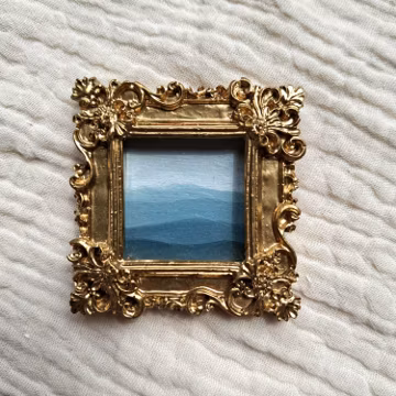 Tiny Mountain Oil Painting in Handmade Ornate Gold Frame β Original Miniature Landscape Art β Small Framed Artwork β Cottagecore Decor