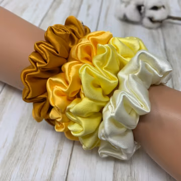 Yellow Pure Mulberry Silk Scrunchies. 100% Charmeuse Silk Skinny Hair Ties