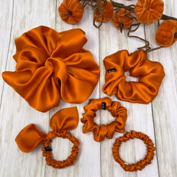 Burnt orange 100% pure silk scrunchies Pumpkin color silk hair ties. Choose your size