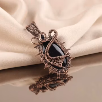 Copper Wire Wrapped Black Tourmaline Pendant | Handmade Boho Healing Crystal Jewelry | Gift For Mom | 2.8"