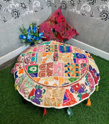 Embroidery Patchwork Floor Pillow Cover: 32" Boho Indian Seating