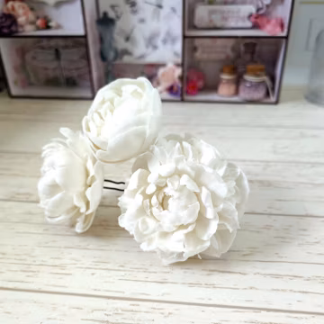 Peony Hair Pins, Real Touch Flower, Polymer Clay Bridal Hairpiece