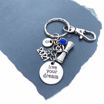 Graduation Keychain, Initial Keyring, Personalized Graduation Gift for Him, Live Your Dream, Encouragement Quotes High School Senior Gift