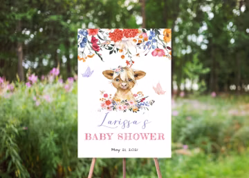 Wildflower Highland Cow Welcome Sign, Baby Shower, Baby Calf, Colorful Spring Floral, Butterflies, Farm Animals, Welcome Poster, Template
