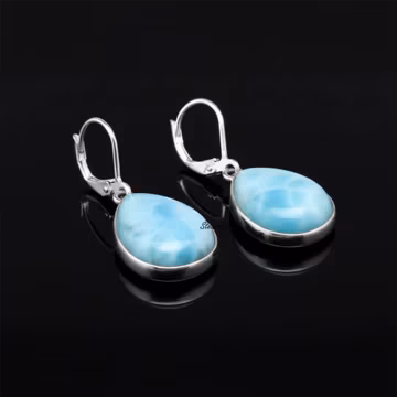 Handmade Larimar Pear Stone Earrings: 925 Sterling Silver Wedding Jewelry