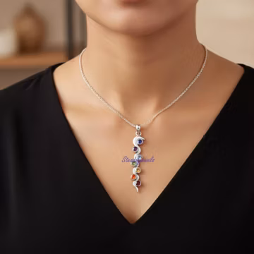 925 Sterling Silver 7 Stone Chakra Snake Charm Pendant Boho Jewelry