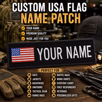 Custom Embroidered USA American Flag Name Patch, Personalized Flag Military Patch, Tactical Name Patch with Iron on for Backpacks & Jackets