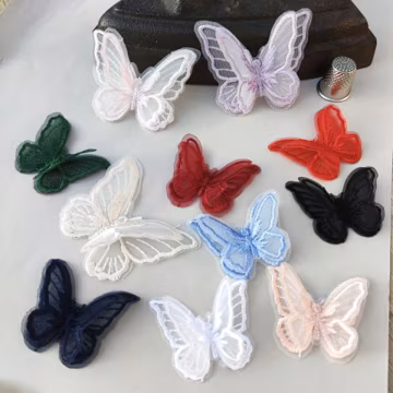 Butterfly Lace Appliqué: Double Layered Embroidery Patch, Small Organza Sew on Motif, Embroidered Fabric Patches for Bridal Dress, Prom Gown