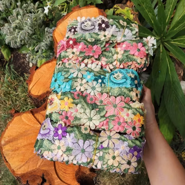6.5cm Bright Embroidered Flower Ribbon Trim- Multicolored Floral Lace - Per yard- For Dressmaking, Home Decor, Costume DIY