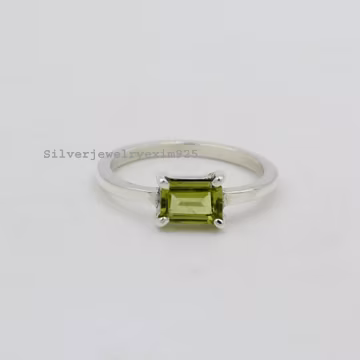 Natural Peridot Sterling Silver Ring: Green Gemstone Jewelry