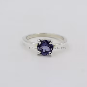 Blue Iolite Ring: 925 Sterling Silver, Round Cut Gemstone