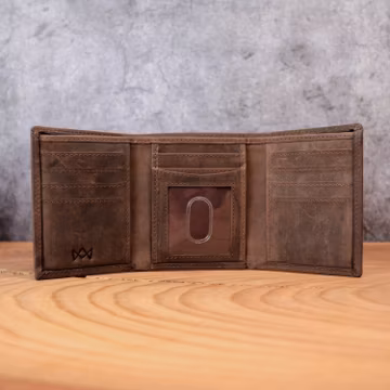 Full Grain Leather Trifold Mens Wallet – RFID, Personalized with Initials & Inside Engraving