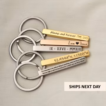 Personalised Bar Keyring Metal Keychain Fob Custom Engraved Text 3 Colours