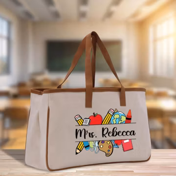 Personalized Teacher Tote Bag: Cotton Canvas Gift, Leather Handles (TTB1060)