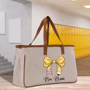 Personalized Teacher Tote Bag: Cotton Canvas, Custom Name Gift (TTB1037)