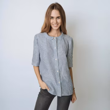 Linen shirt for women MIA, linen blouse, women's clothing, official outfit, elegant linen shirt, everyday top, striped shirt, modest shirt